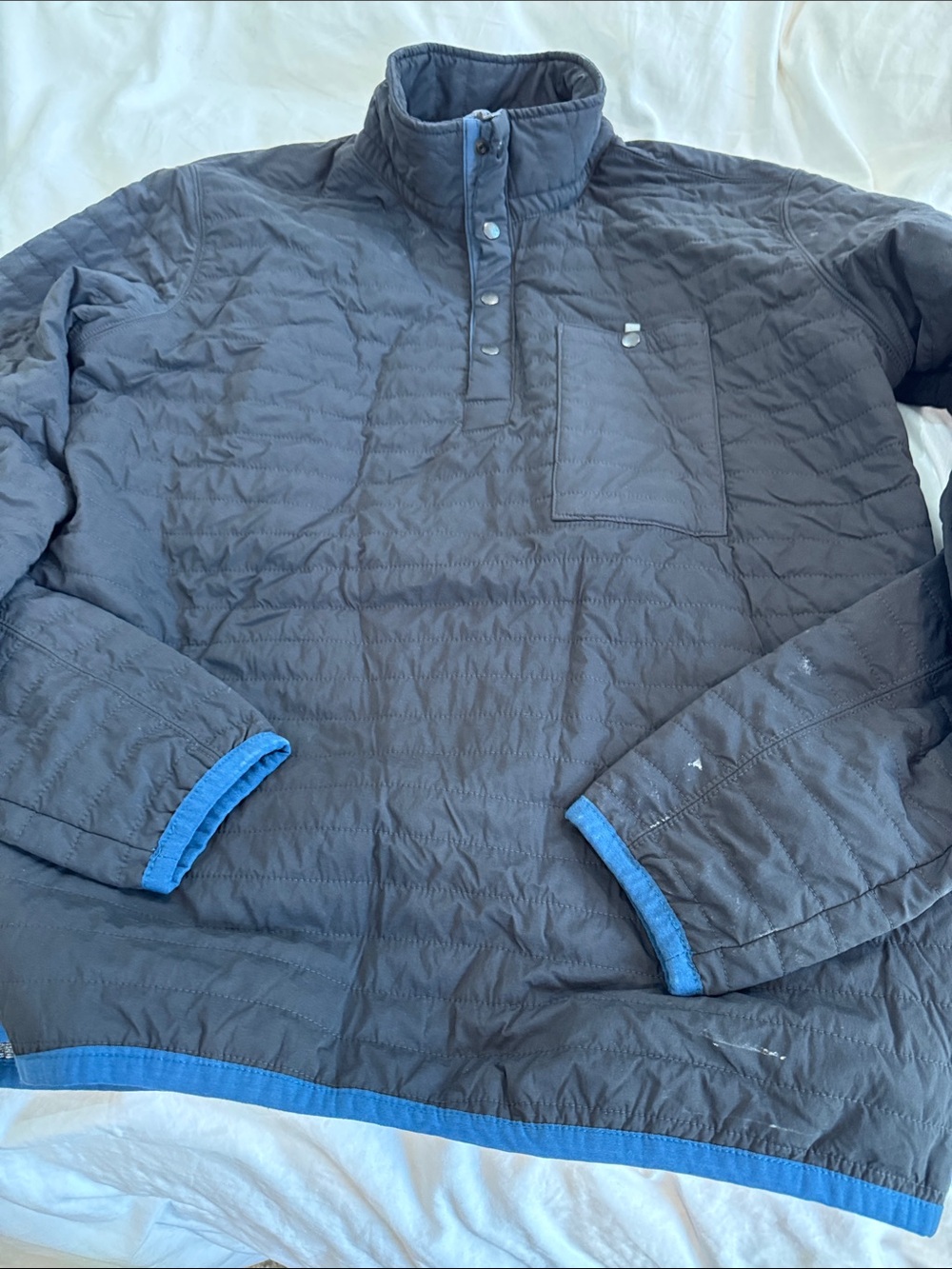 Relwen  Quilted Pullover Jacket - Black with Blue Trim